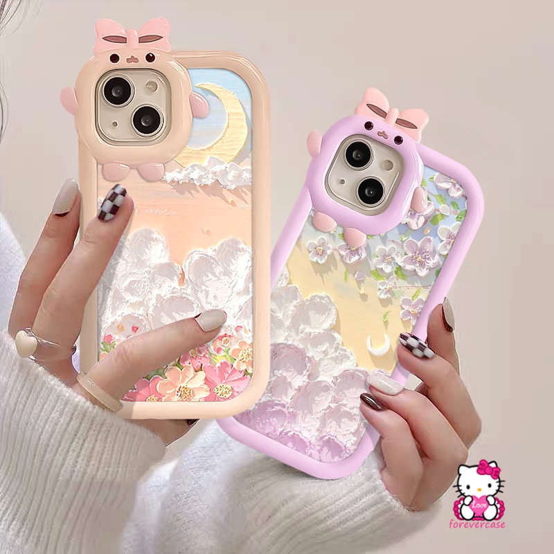 Cover Lensa 3D Ikatan Simpul Little Monster Redmi Note11 8 11s Pro+9 10 10s Pro Redmi 9C A1 9 10C 10 9A 10A 9T A1+POCO M3 X3 Pro NFC Mi 11 Lite Lukisan Minyak Bunga Bulan Soft Casing Tpu