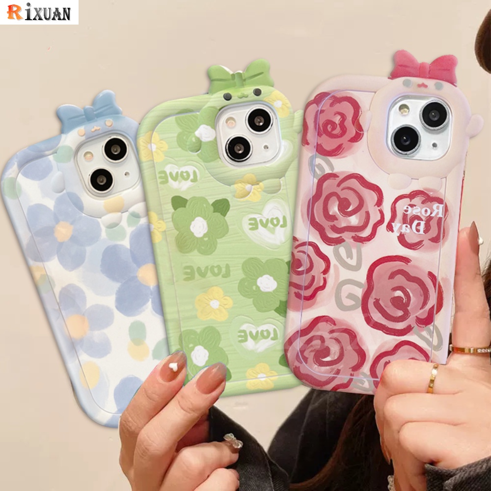 Redmi Note11 Pro Note11S 12C 10C 10A 9C 9A 10 9T 9 Note10 5G Note10s Note9 Note8 Poco M5S X3 NFC M3 Pro Fashion Lukisan Minyak Rose Floal Monster Lensa Shockproof Case Cover RIXUAN