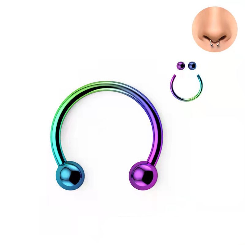 C-type Screw Ball Nose Ring Piercing Female Stainless Steel Titanium Steel Cincin Hidung Vakum Plating Batang Melengkung Hidung Kuku Tubuh