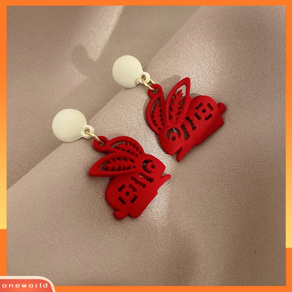 [EONE] 1pasang Anting Menjuntai Kelinci Dekorasi Karakter Cina Romantis Menguntungkan Mutiara Imitasi Hiasan Telinga Vintage Cina Merah Cutting Paper Rabbit Earrings Aksesoris Pakaian