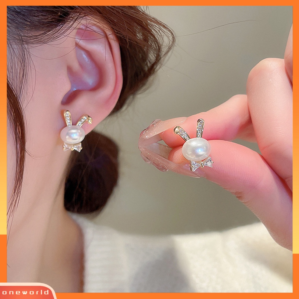 [EONE] 1pasang Ear Studs Animal Nikel Gratis Hypoallergenic Pengerjaan Halus Cubic Zirconia Dekorasi Tidak Luntur Mutiara Imitasi Stud Earrings Wanita Perhiasan