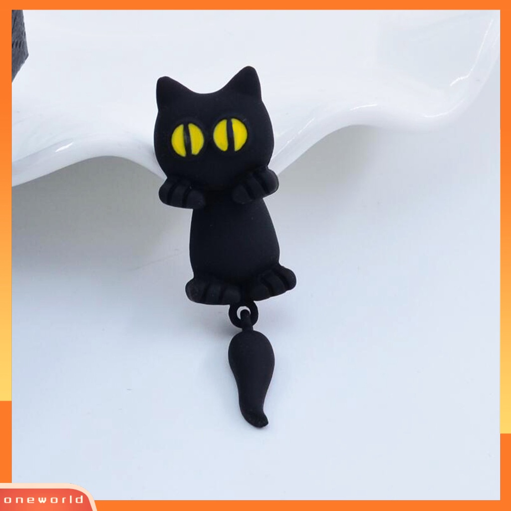 [EONE] 1pc Wanita Anting-Anting Eye-catching Splits Tipe Bentuk Hewan Tanah Liat Polimer Pengerjaan Halus Dekorasi Kompak Buatan Tangan Kartun 3D Kucing Tanah Liat Anting-Anting Perhiasan Aksesori