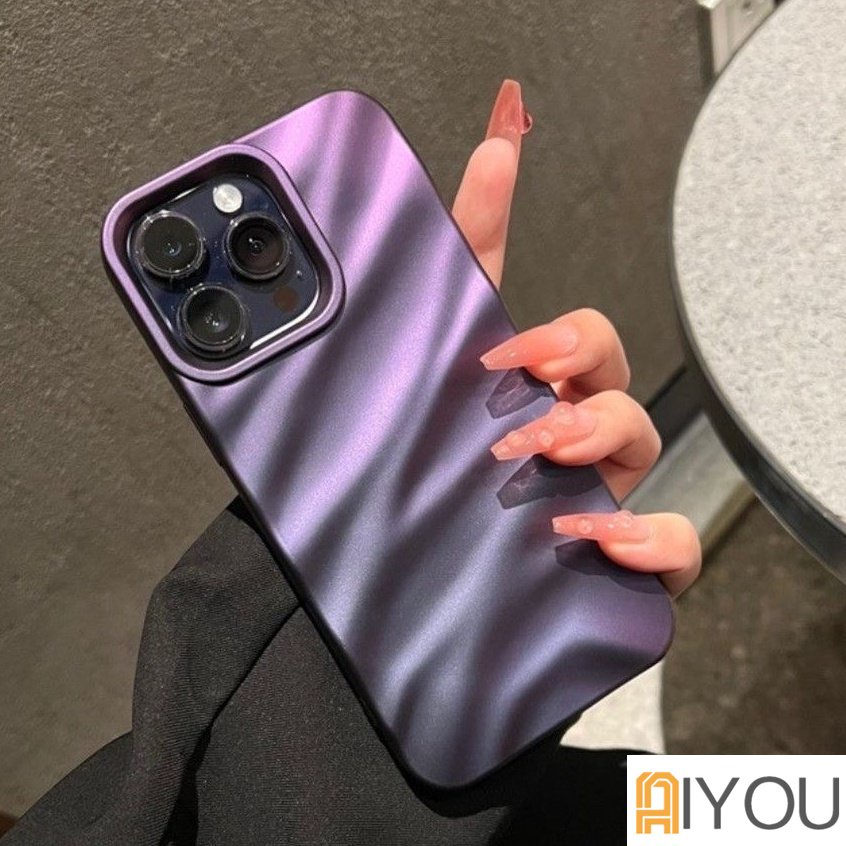 High Grade Ins Ungu Tiga Dimensi Lipit Gelombang Bumper Casing Shockproof Phone Case Untuk Iphone 11 Pro Max 12 13 14 Pro Max XR Xs Max7 8plus 13Promax Non-slip Cover