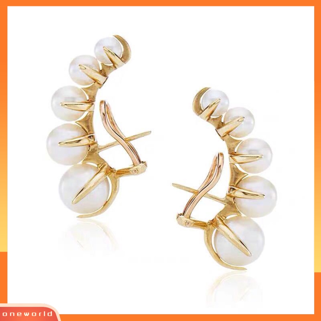 [EONE] 1pasang Anting Stud Dainty Elegan Temperamen Mulia High Gloss Mutiara Imitasi Wanita Earrings Perhiasan Aksesoris