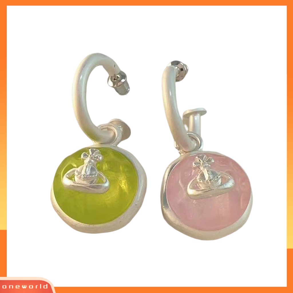 [EONE] 1pasang Drop Earrings Matte Candy Color C Type Geometric Light Luxury Hoop Earrings Aksesoris Wanita