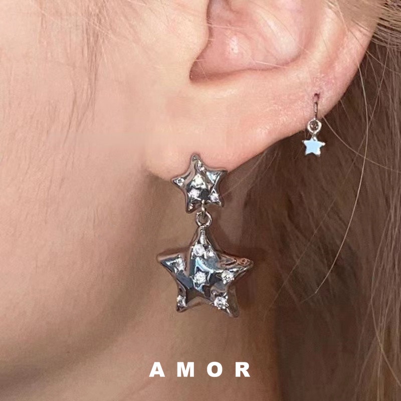 Anting Liontin zircon Bertabur Bintang Pentagram Perempuan