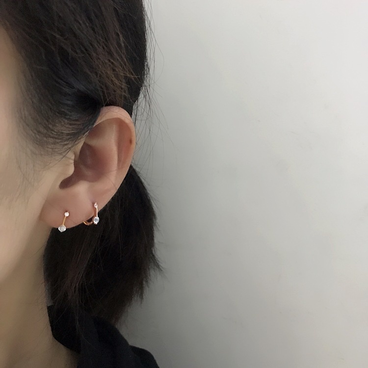 Gaya Korea Lucu Sederhana Elegan Wanita Fashion Perhiasan Berlian Kristal Perak Emas Baja Titanium Hoop Earrings Ear Stud