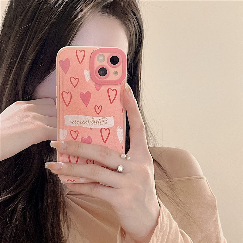 Leather Pink Love Soft Silicon Case HP iP iPhone 7 8 14 + Plus SE 2020 X XS XR Max 11 12 13 Pro Max FTD Casing Apple