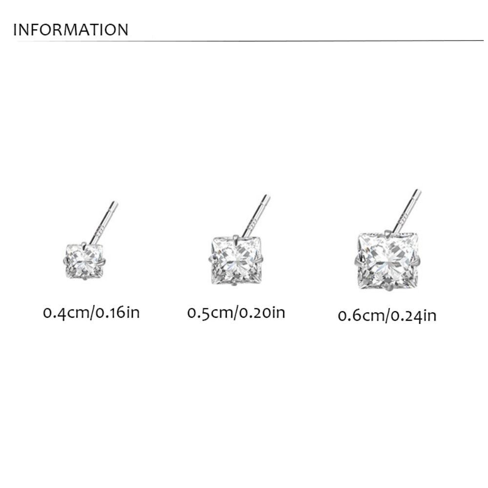 NEEDWAY Anting Pejantan Persegi Perak Trendi Kecil Geometirc Elegan Indah Anting Gaya Korea