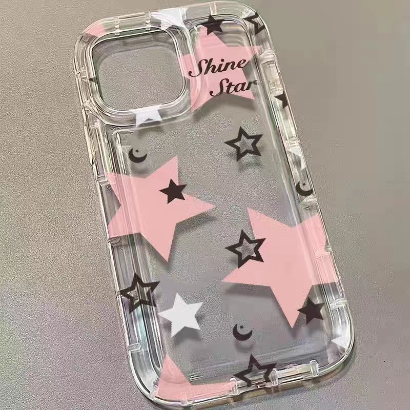 IPHONE Ins Star Phone Case Cocok Untuk Iphone14 14pro 14plus 13 13mini 13pro 13prm iPhone12 7Plus 8Plus Xr XS 13 12mini Pro Max Empat Sudut Casing Ponsel Transparan Tahan Guncangan