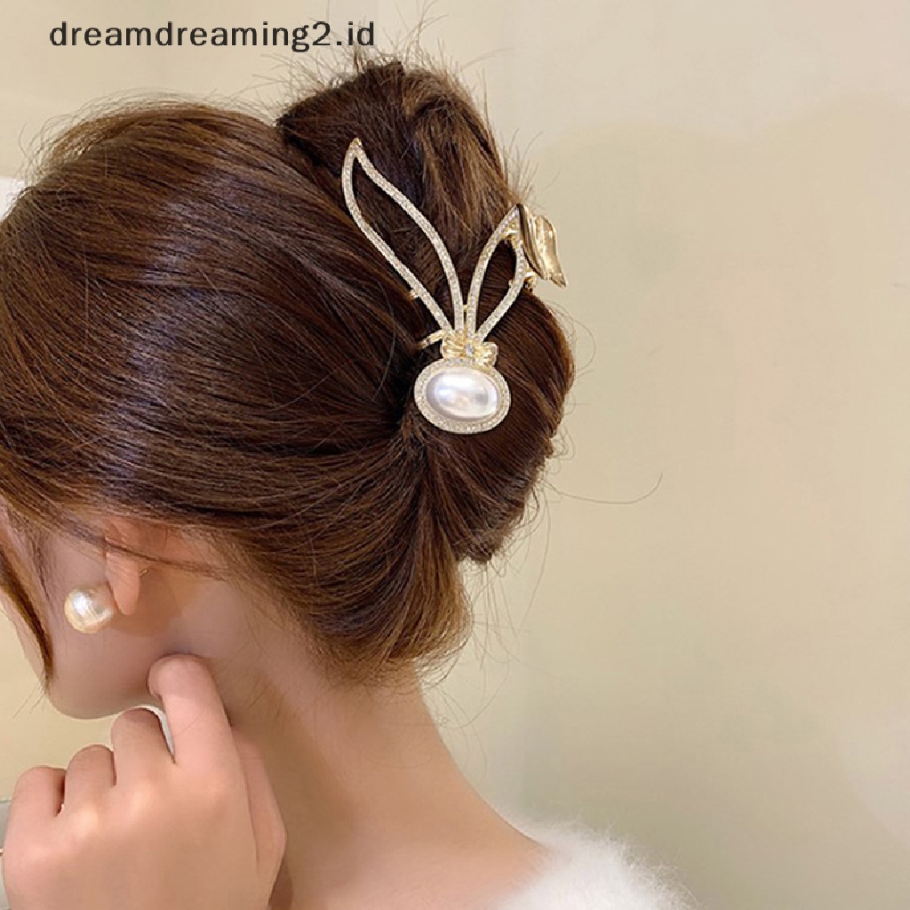 (dream) Women Rabbit Series Elegant Crystal Rabbit Ears Hair Clip Jepit Rambut Bunga Hiasan Kepala Ekor Kuda Untuk Wanita Hair Claw//