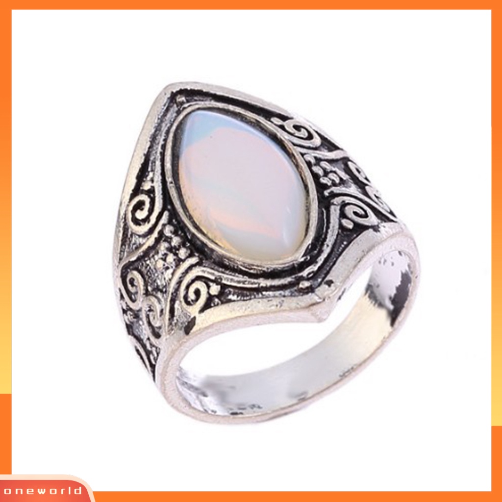 [EONE] Pola Unik Punk Retro Cincin Good-looking Vintage Besar Oval Faux Moonstone Ring Aksesoris Perhiasan