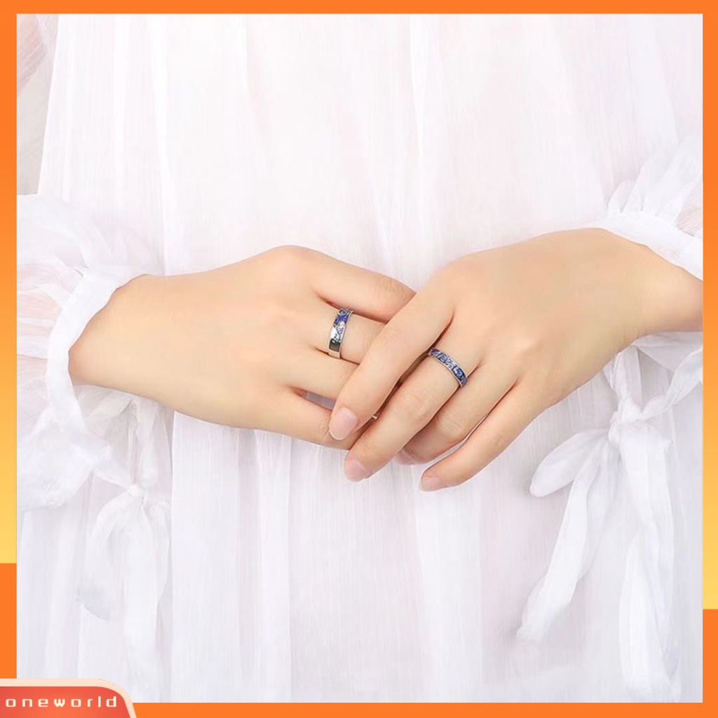 [EONE] 1pc Lover Ring Simple Style Silver Plated Geometric Adjustable Opening Design Dress Up Hadiah Anniversary Pria Wanita Langit Berbintang Cincin Jari Pasangan Perhiasan Aksesori Busana