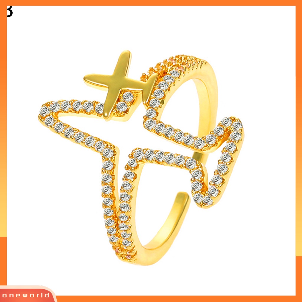 [EONE] Jari Cincin Pembukaan Dapat Disesuaikan Dipoles Hadiah Logam Berkilau Pesawat Wanita Cincin Perhiasan Aksesoris