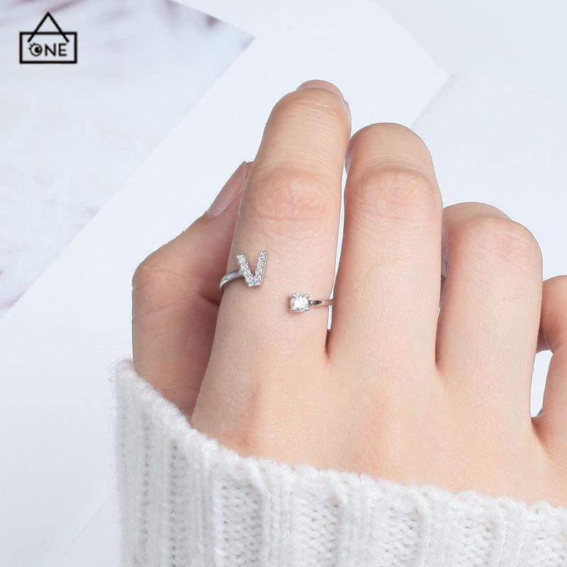 COD❤️Cincin Model Terbuka Desain 26 Huruf Bahan Alloy Aksen Berlian Imitasi Untuk Wanita-A.one