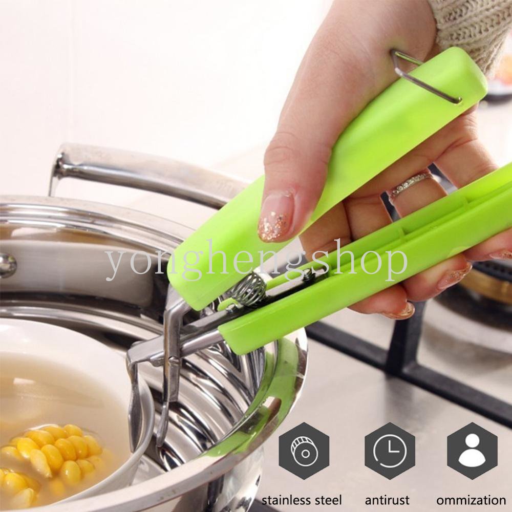 Pegangan Silikon Klip Anti Panas Non-slip Stainless Steel Mangkuk Pemegang Penjepit Piring Panci Pan Gripper Microwave Piring Panas Mangkuk Klip Penjepit Aksesoris Dapur