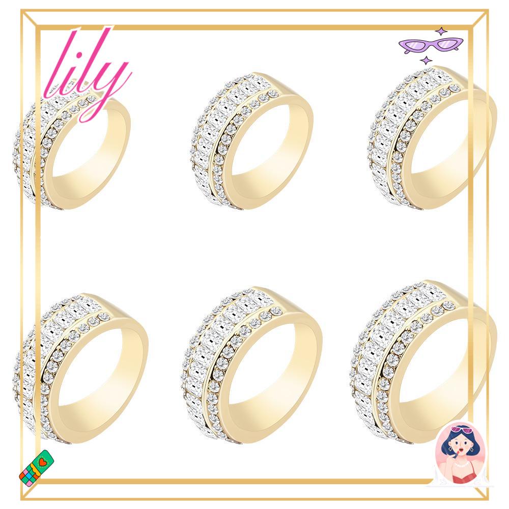 Lily Cincin Kawin Mewah Janji Tunangan Emas 14K Padat Womens Jewelry