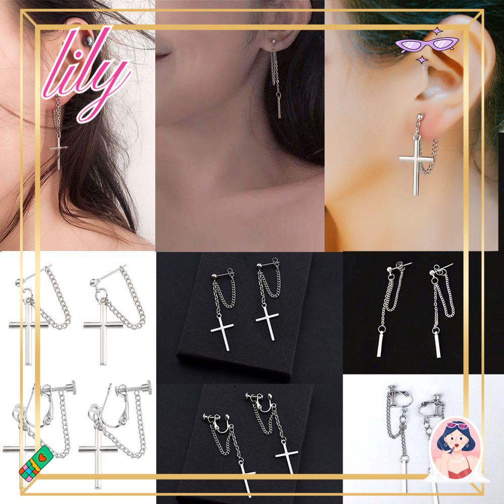 Anting Rantai Salib LILY Perempuan Kepribadian Super Keren Tanpa Tindik