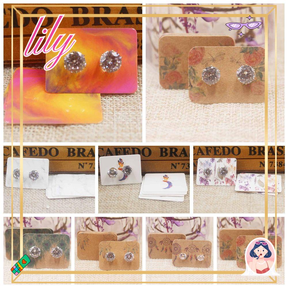 Lily 100PCS Kartu Paket Anting 3.5 * 2.5 cm Kertas Kraft DIY Aksesoris Pola Bunga