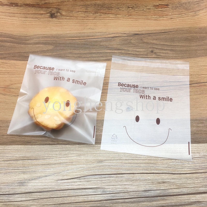 100 Pcs/set Smiley Face Permen Cookie Bags Frosted Self-adhesive Mooncake Biskuit Roti Kemasan Tas Pesta Hadiah Tas Dapur DIY Baking Packing