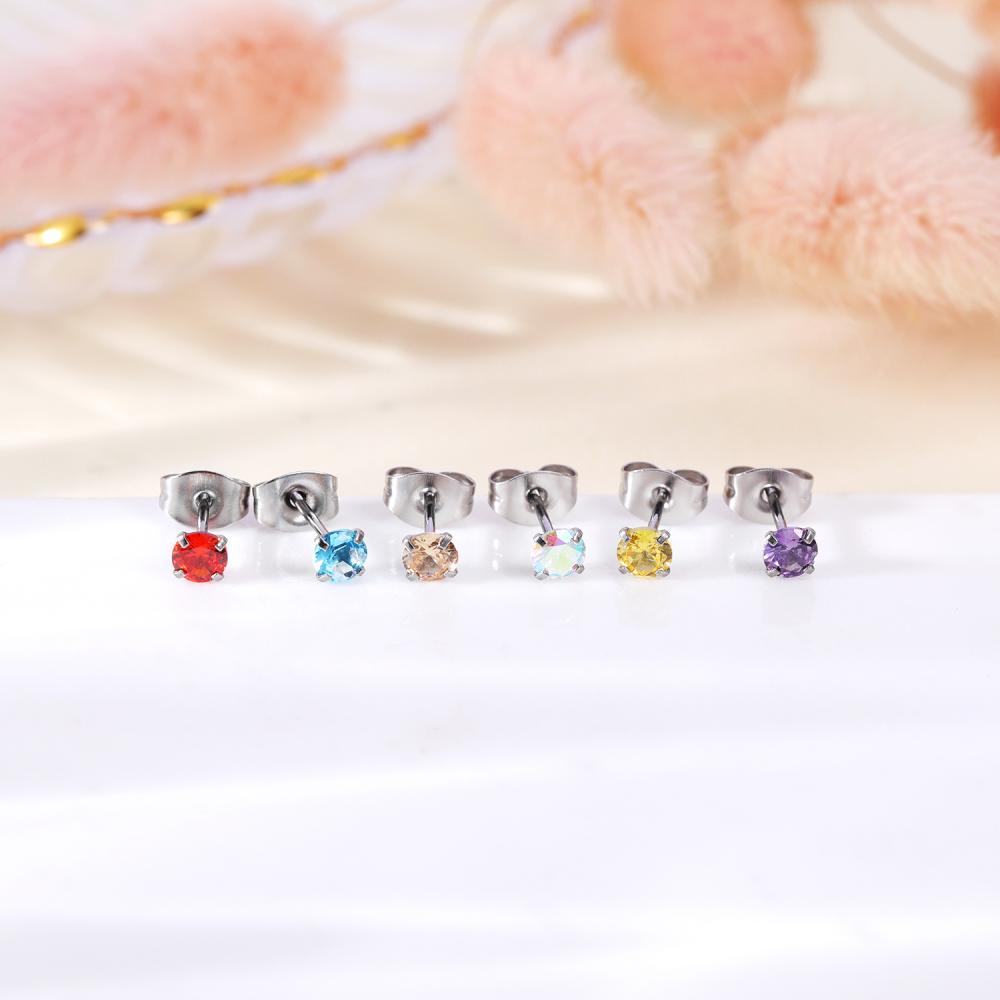 1pc 3 /4 /5 /6 /7/8mm Warna Kristal Stud Earrings Stainless Steel Anting Tulang Rawan Tragus Keong Helix Piercing Ear Stud