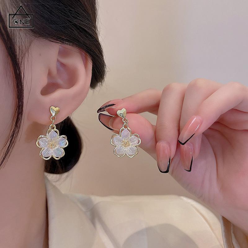 COD❤️Anting Stud Kristal Bunga Bahan Akrilik Fashion Korea Gaya Untuk Wanita-A.one