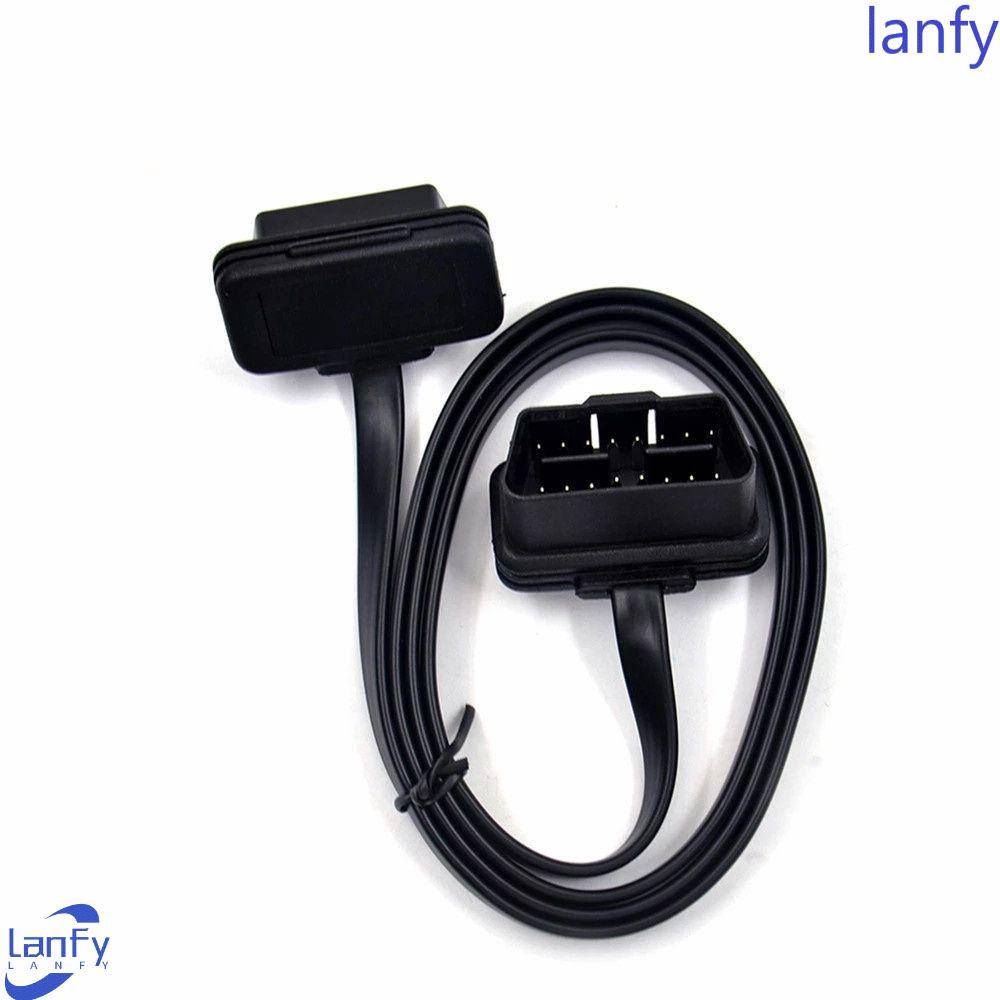 Lanfy Kabel Ekstensi Mobil ELM327 Adaptor Alat Diagnostik 60/100CM Gepeng+Tipis Soket 16pin Konektor Scanner Diagnostik Pria Ke Wanita