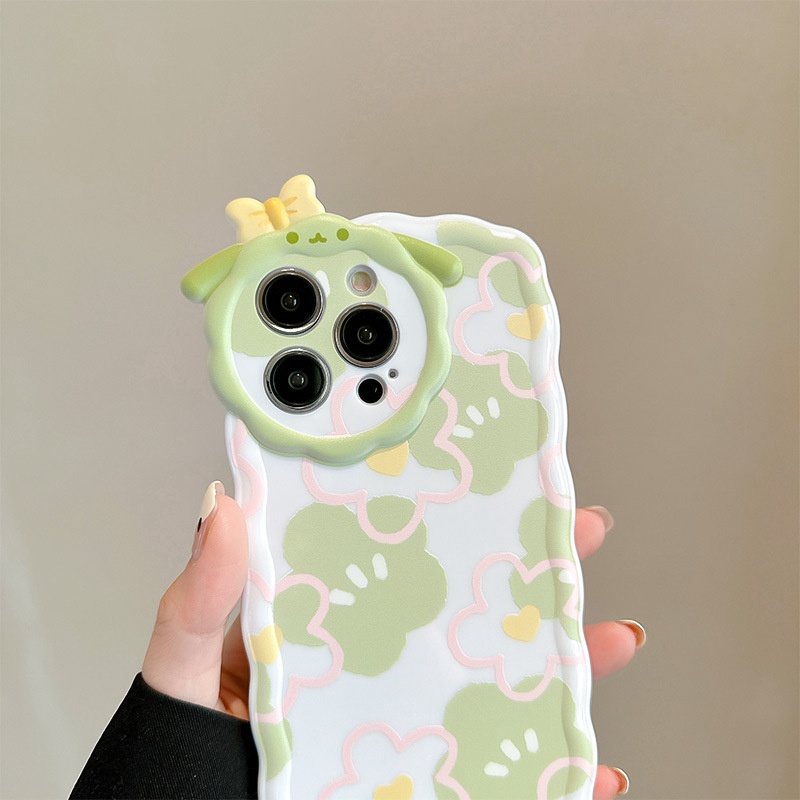 【Lamb Style】INS Green Flowers Soft TPU Case HP iP iPhone 11 12 13 14 Pro Max 7 8 + Plus SE 2020 X XS XR Max Girl Woman FTD Casing Apple