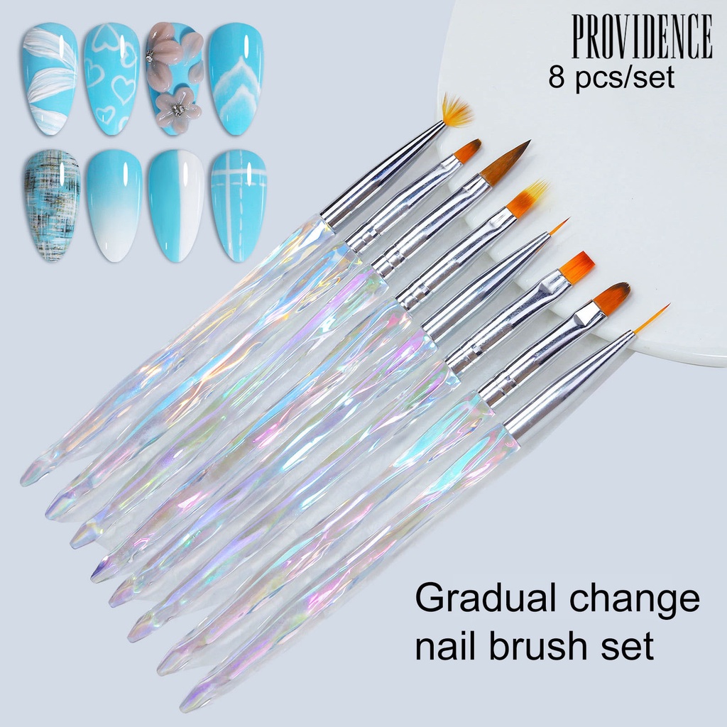 Providence 8Pcs/Set Lukisan Bunga Kuku Seni Brush Bulu Lembut Warna Gradien Non-slip Handle Manicure Tool Profesional Nail Liner Brush Nail Dotting Pen Perlengkapan Salon Kuku
