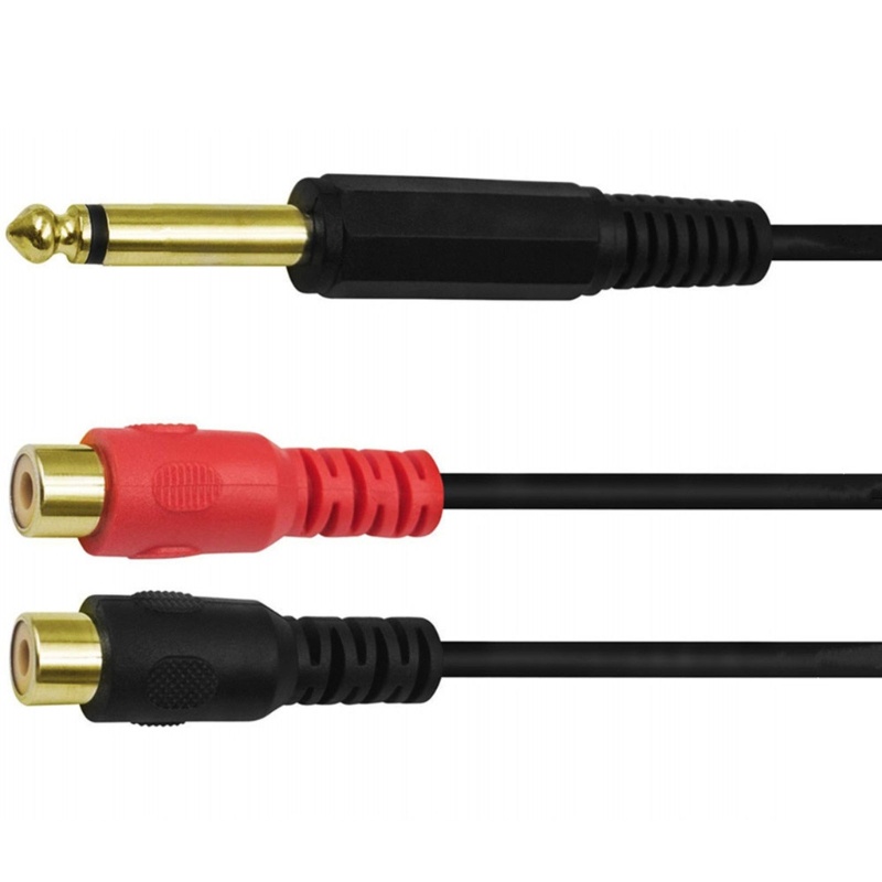 Cre Heavy Duty 6.35mm male to 2RCA Famale Kabel Ekstensi Stereo Untuk Amplifier, Alat Rekaman, Speaker 20cm/7.87in