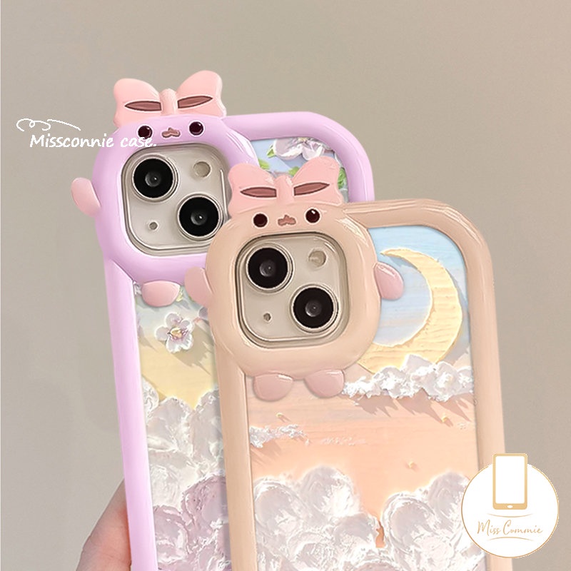 Case Bunga Bulan Lukisan Cat Minyak Untuk Oppo A17 A15 A57 A54 A95 A16 A17K A12 A3s A76 A74 A7 A55 A5s A96 Reno 7Z 5a31 A52 A16E A77s A77 A53 A9 A16K 3D Mangkuk Monster Kecil Penutup Lensa