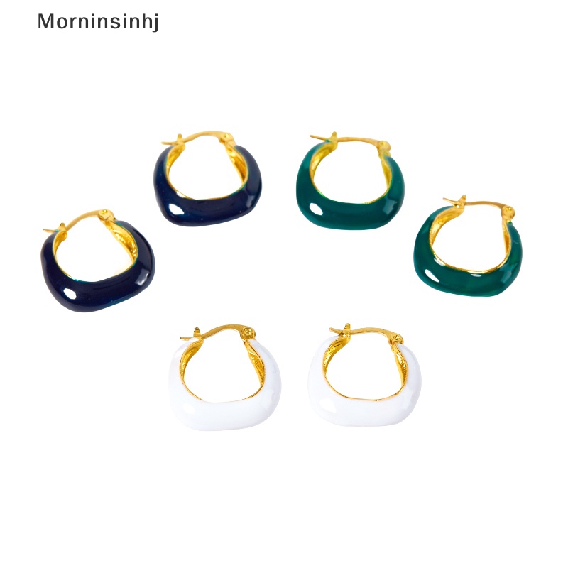 Mornin 1pasang Anting Lingkaran Wanita Desain Elegan Anting Perancis Vintage Perhiasan Hijau Korea Alloy Earrings id