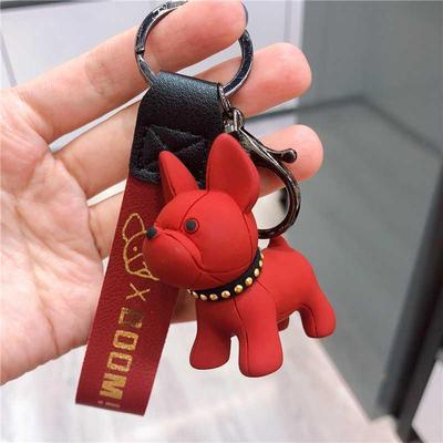 6warna Solid 3D Lucu Bulldogs Dengan Kerah Kulit Imitasi Anti-lost Tali Mobil Rumah Gantungan Kunci Tas Telepon Case Bluetooth Earphone Cover Charms Liontin Hadiah Untuk Pria Wanita