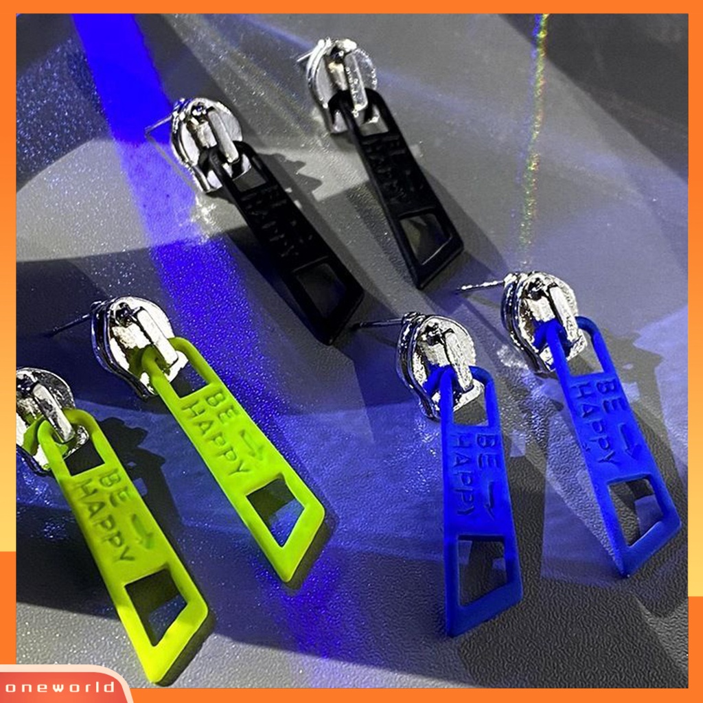 [EONE] 1pasang Menjuntai Anting Lucu Vintage Warna Cerah Eye-catching Pengerjaan Halus Berdandan Hypoallergenic Kepribadian Ritsleting Stud Earrings Perhiasan Aksesoris