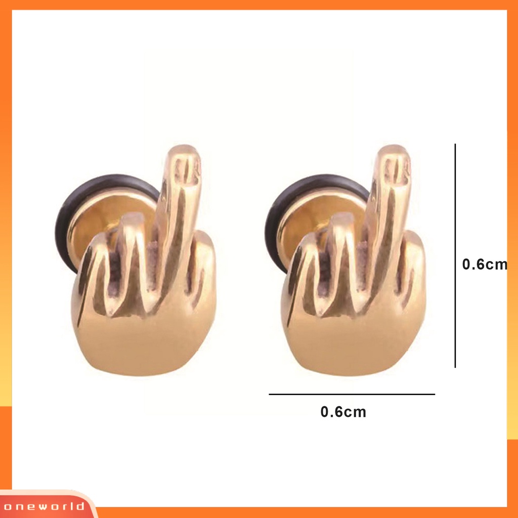 [EONE] 1pasang Ear Studs New Trend Hip Hop Punk Nonallergic Stainless Steel Lucu Jari Tengah Pria Wanita Anting Fashion Perhiasan