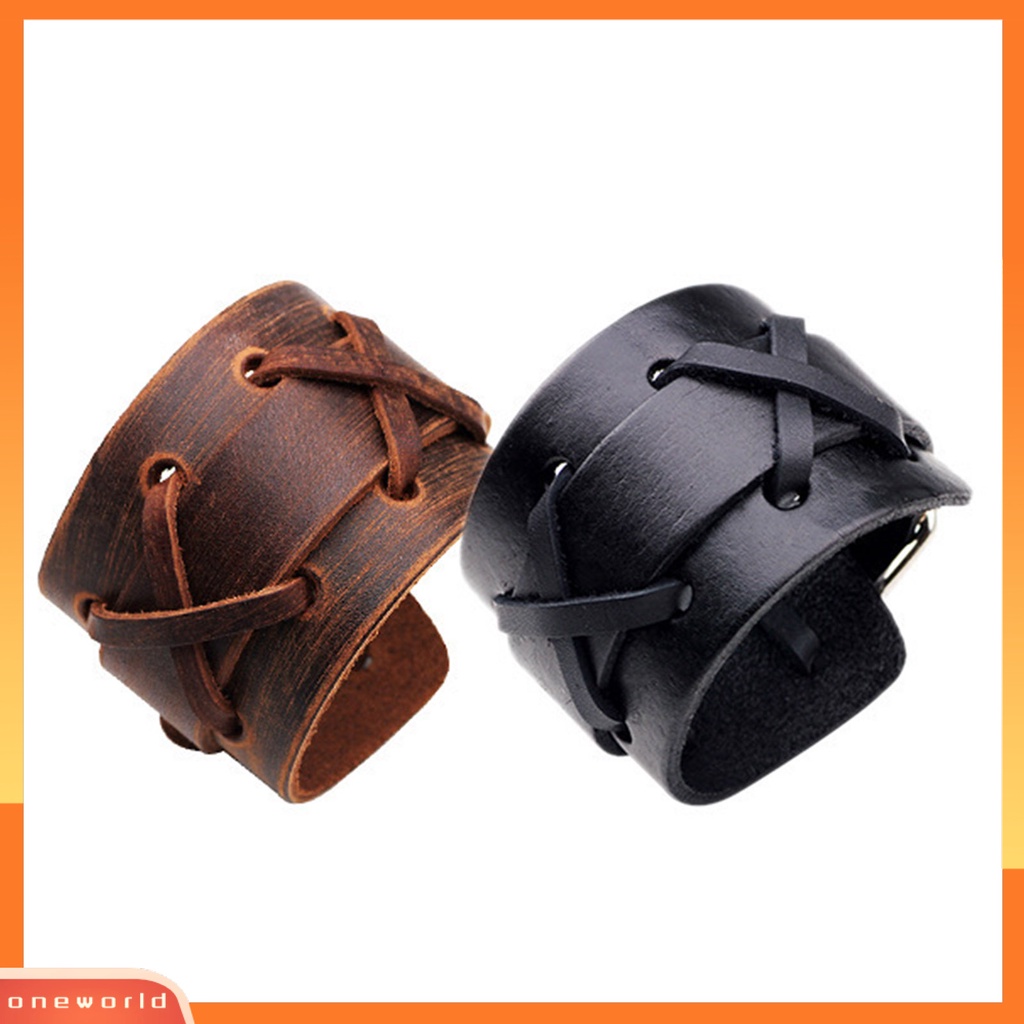 [EONE] Adjustable Logam Gesper Penutup Pria Gelang Nyaman Pria Punk Rock Kulit Imitasi Gelang Perhiasan Aksesori