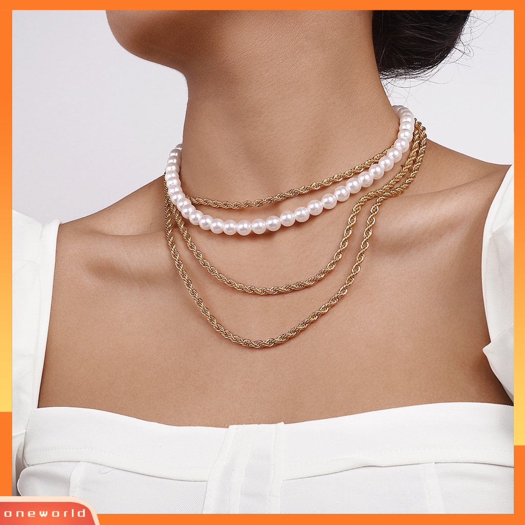 [EONE] 2 Pcs Wanita Kalung Multi Layer Mutiara Imitasi Perhiasan Berlebihan Stackable Necklaces Untuk Pakaian Sehari-Hari Perjamuan Pernikahan