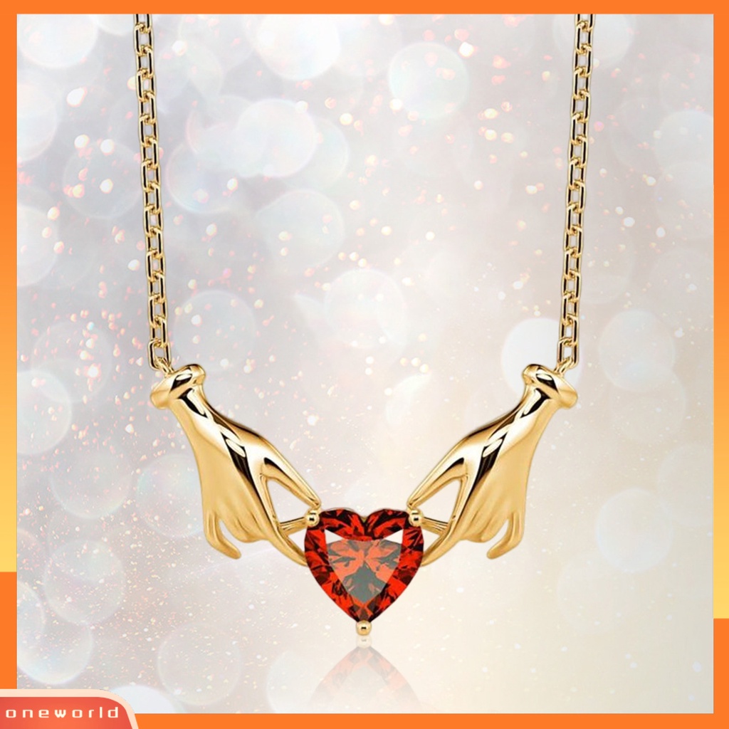 [EONE] Rantai Klavikula Bentuk Hati Tangan Adjustable Warna Kontras Perhiasan High-end Rantai Permukaan Halus Shiny Pendant Necklace Gift
