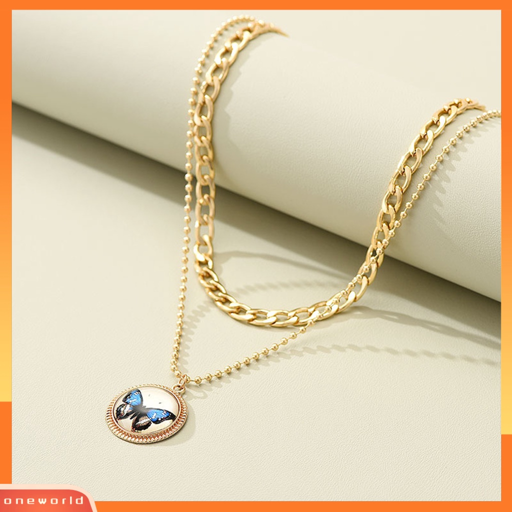 [EONE] Wanita Kalung Double Layer Retro Hias Kilau Terang Dapat Disesuaikan Perhiasan Hadiah Aksesori Gadis Kupu-Kupu Liontin Kalung Rantai Klavikula Untuk Pacaran