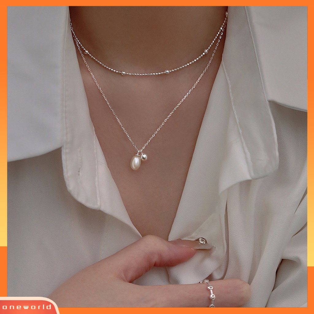 [EONE] Wanita Kalung Panjang Bulat Bola Slim Rantai Elegan Minimalis Glossy Mutiara Imitasi Klavikula Kalung Fashion Perhiasan