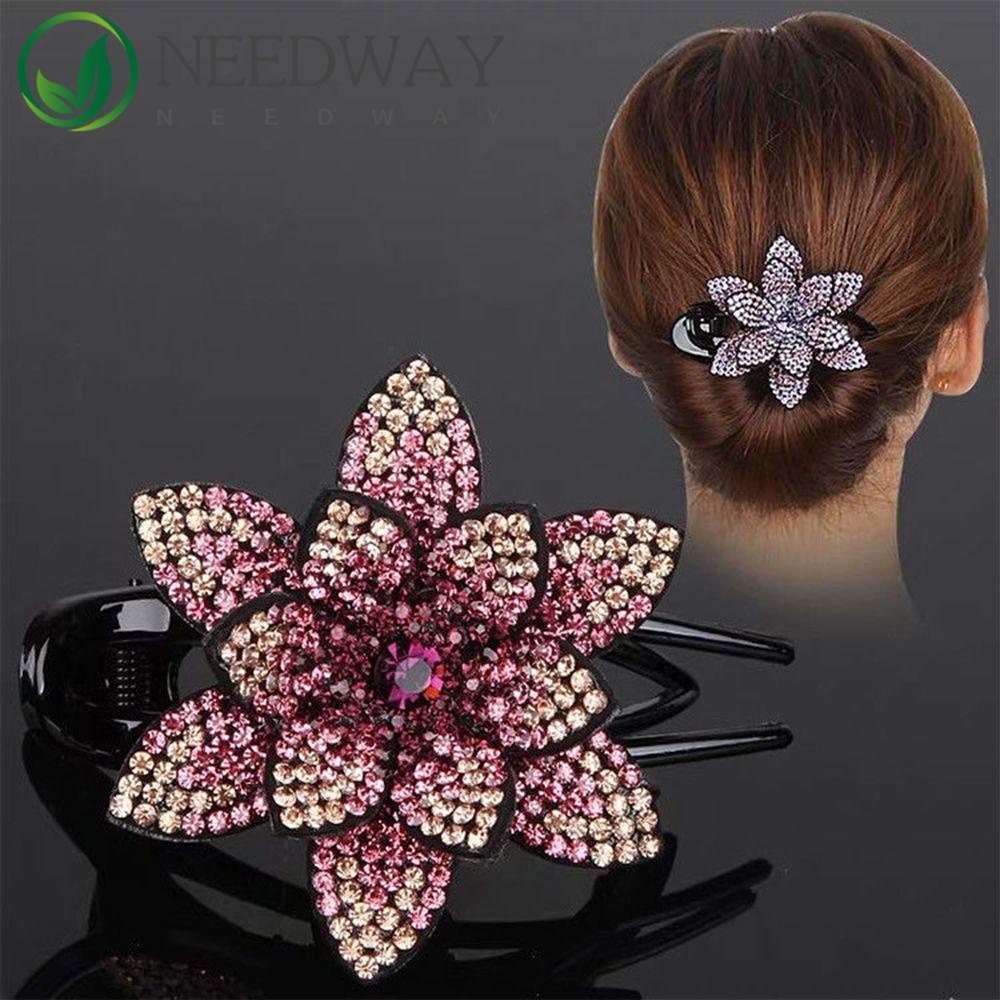 Needway   Diamond Hair Claw Hair Clip Elegan Perempuan Tiga Gigi Penjepit Hiasan Kepala Gadis Ponytail Holder