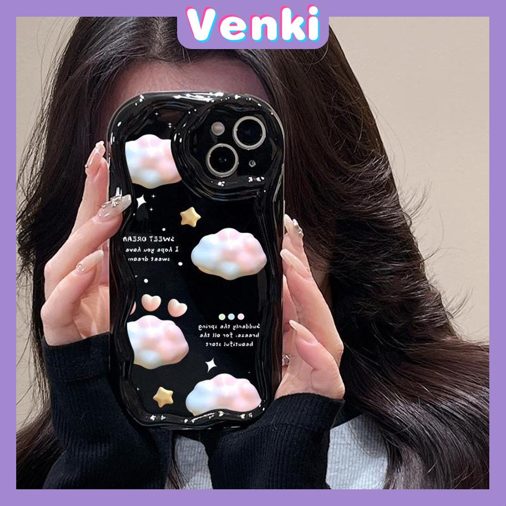 VENKI - For iPhone 11 iPhone Case 3D Curved Edge Wave Glossy Black TPU Airbag Shockproof Camera Cover Pink Clouds Compatible with iPhone 14 13 Pro max 12 Pro Max xr xs max 7 8Plus