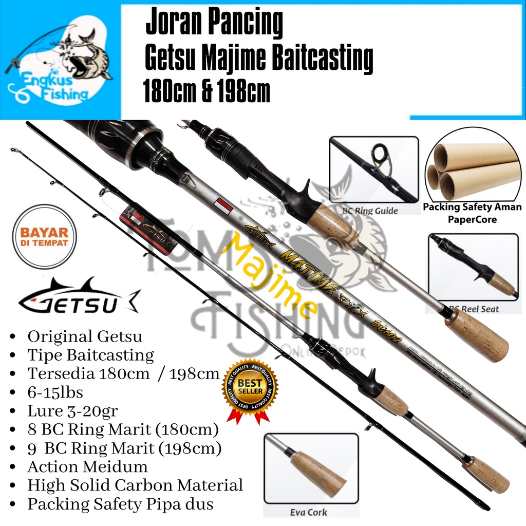 Joran Pancing BC Getsu Majime 180cm / 198cm Baitcasting (6-15LB) Carbon Solid Murah - Engkus Fishing