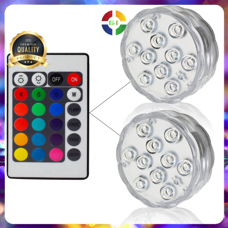 Lampu Hias LED Bawah Air Waterproof Submersible RGB 2PCS with Remote White