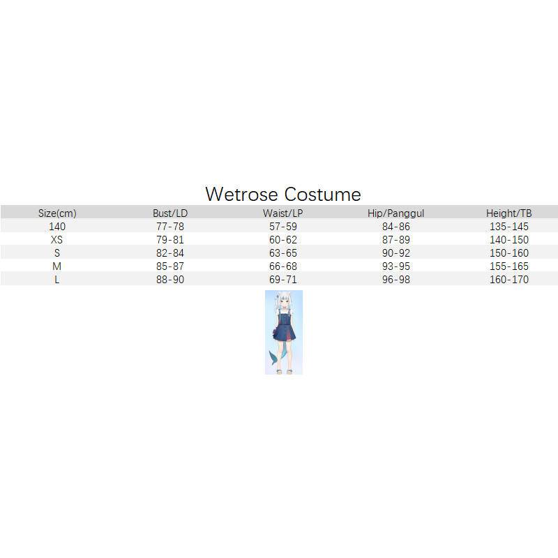 【Wetrose】 Hololive En Vtuber Gawr Gura Daily Dress Cat Shark Cosplay Costume Kostum Lucu Wanita Anak Cewek Gadis Anak Perempuan Set