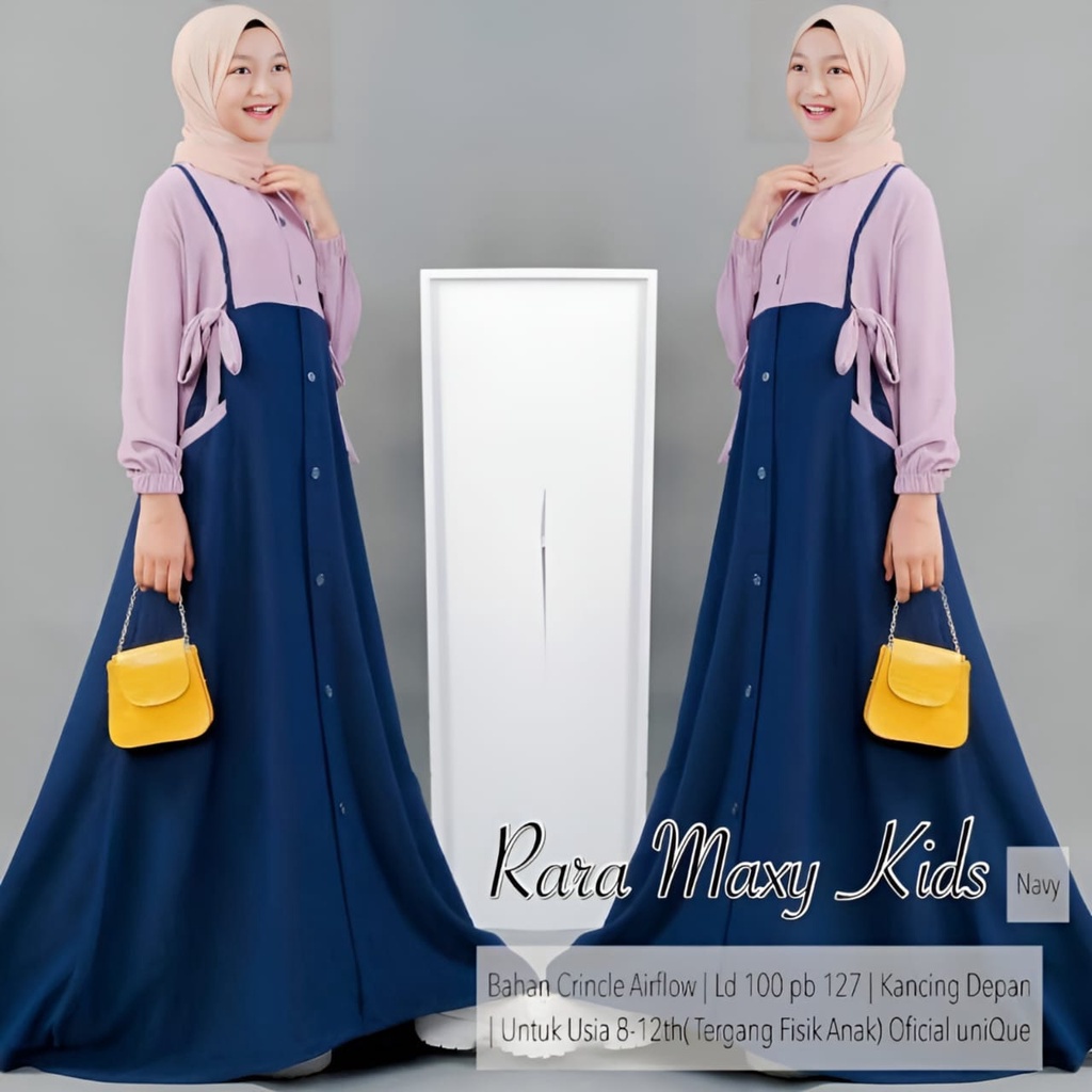 COD - Rara Maxy Kids Gamis Muslim Anak Perepuan Tanggung OOTD Lebaran Matt Cringkle Airflow Polos Basic Premium