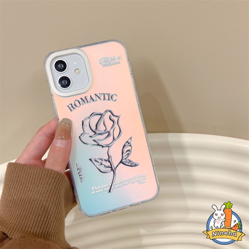 Casing iPhone Rasa Metalik Canggih Kompatibel Untuk Iphone14 13 12 11 Pro Max X Xr Xs Max8 7 Plus SE 2020 Laser Pelindung Layar Penuh Mawar Soft Case Bening Silikon Cover Pelindung