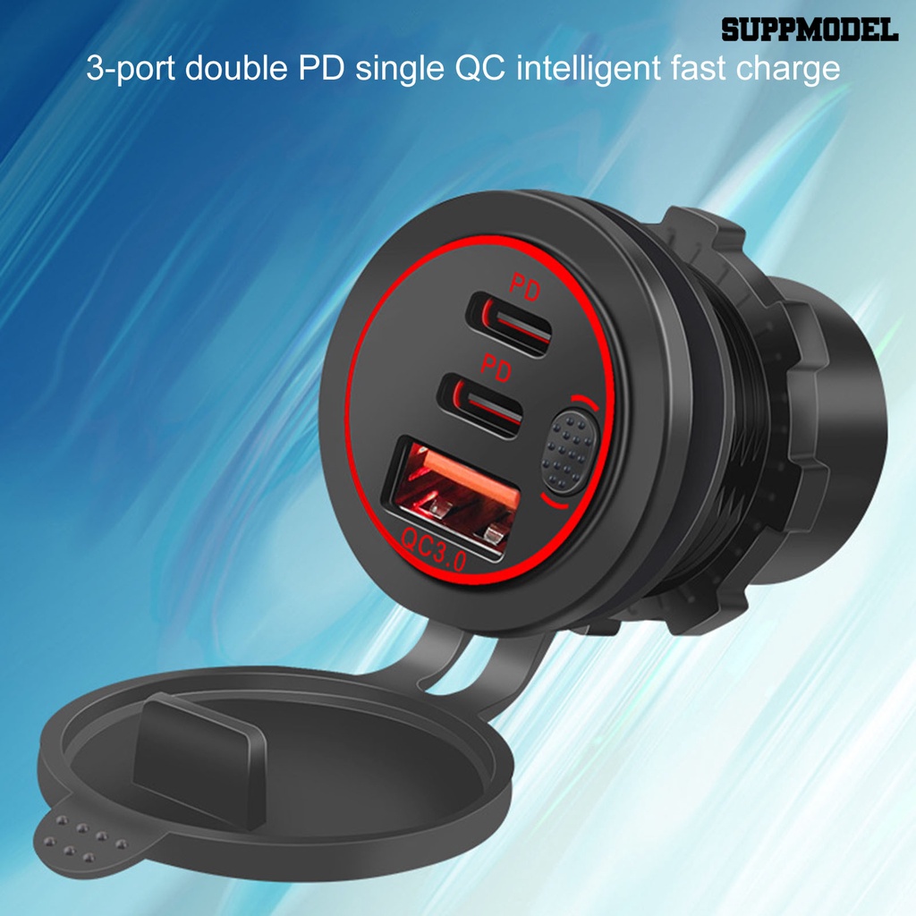 [SM Otomatis] Charger Mobil Dengan Tombol Saklar Desain Pencahayaan Perlindungan Ganda QC 3.0 Dual PD Fast Charge 18W 12-24V 3port USB Car Charger Aksesoris Otomatis