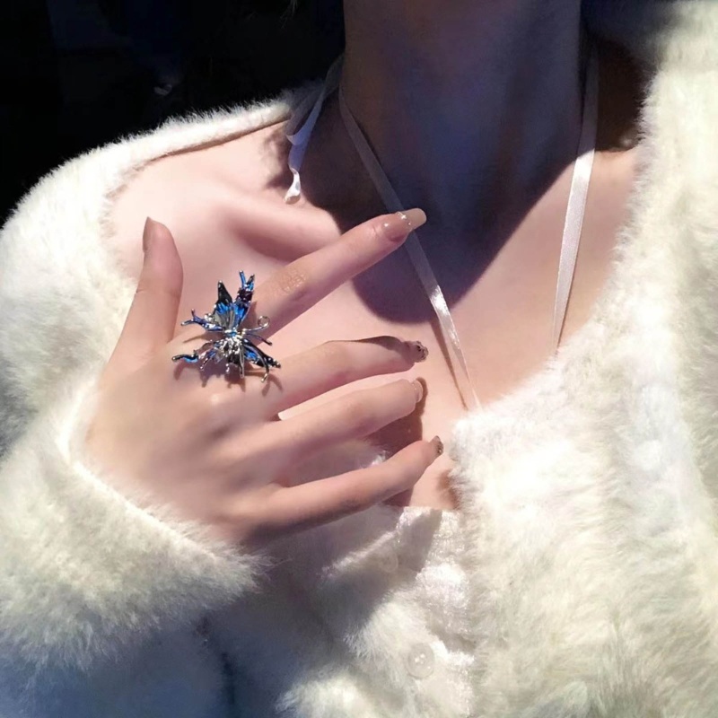 Siy Kristal Tidak Teratur Cincin Y2K Sederhana Kupu-Kupu Terbuka Cincin Berongga Aesthetic Vintage Perhiasan Jari Rings Untuk Wanita Perempuan