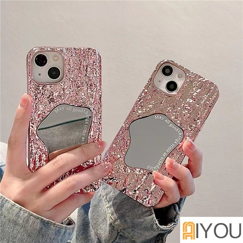 IPHONE Fashion Cermin 3D Pola Batu Casing Ponsel Untuk Iphone 14 13 12 11 Pro Max 14Pro Lembut Shockproof Back Cover